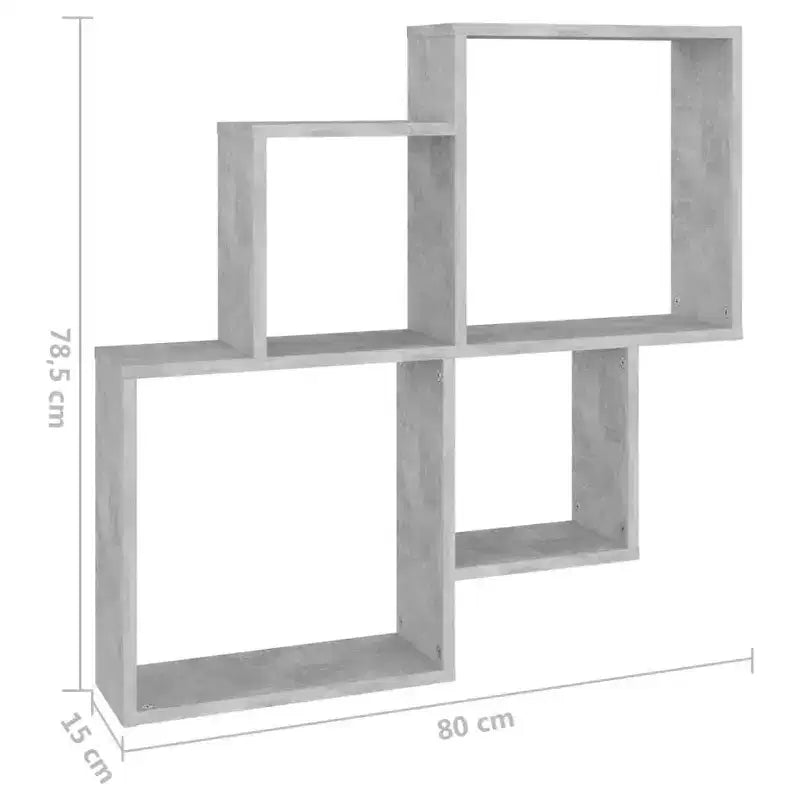 Étagère murale cube en bois composite gris béton, moyenne, capacité de 40 kg