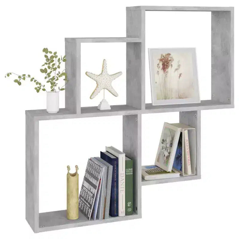 Étagère murale cube en bois composite gris béton, moyenne, capacité de 40 kg