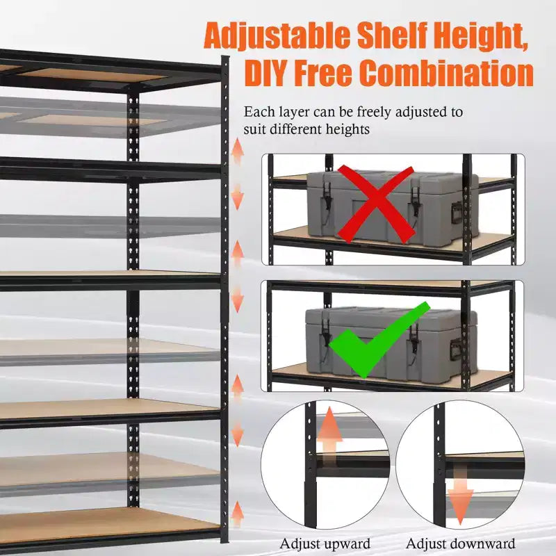 Étagères de Rangement de Garage, Rayonnage Métallique Robuste Ajustable, Étagères de Rangement Ajustables à 5 Niveaux, Étagères de Rangement Utilitaire en Métal pour Entrepôt
