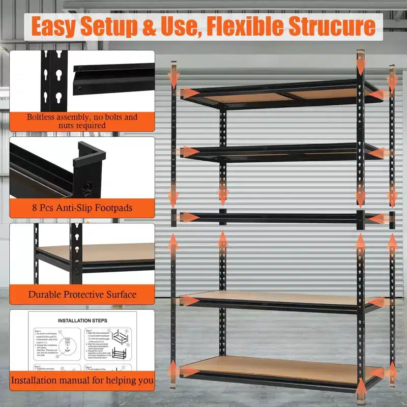 Étagères de Rangement de Garage, Rayonnage Métallique Robuste Ajustable, Étagères de Rangement Ajustables à 5 Niveaux, Étagères de Rangement Utilitaire en Métal pour Entrepôt
