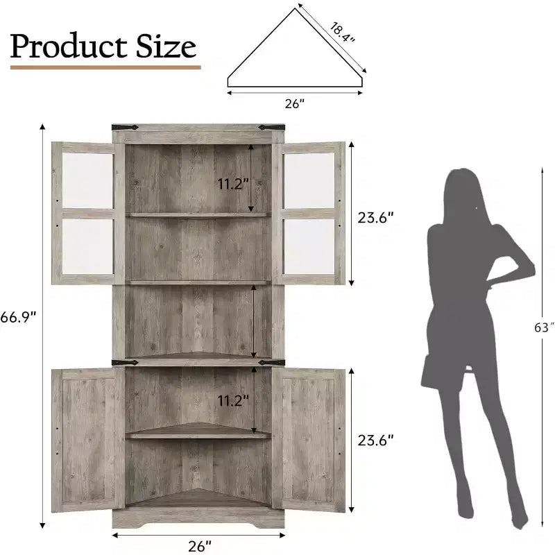Meuble de Rangement d'Angle à 6 Niveaux avec Portes, Étagère de Sol Gain de Place pour Salle de Bain, Cuisine, Salon, Organisateur Polyvalent pour Petits Espaces
