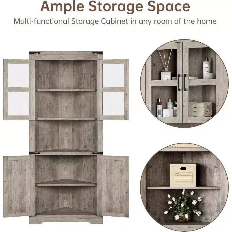 Meuble de Rangement d'Angle à 6 Niveaux avec Portes, Étagère de Sol Gain de Place pour Salle de Bain, Cuisine, Salon, Organisateur Polyvalent pour Petits Espaces