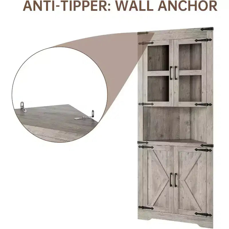 Meuble de Rangement d'Angle à 6 Niveaux avec Portes, Étagère de Sol Gain de Place pour Salle de Bain, Cuisine, Salon, Organisateur Polyvalent pour Petits Espaces