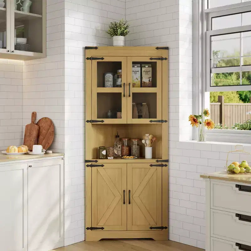 Meuble de Rangement d'Angle à 6 Niveaux avec Portes, Étagère de Sol Gain de Place pour Salle de Bain, Cuisine, Salon, Organisateur Polyvalent pour Petits Espaces