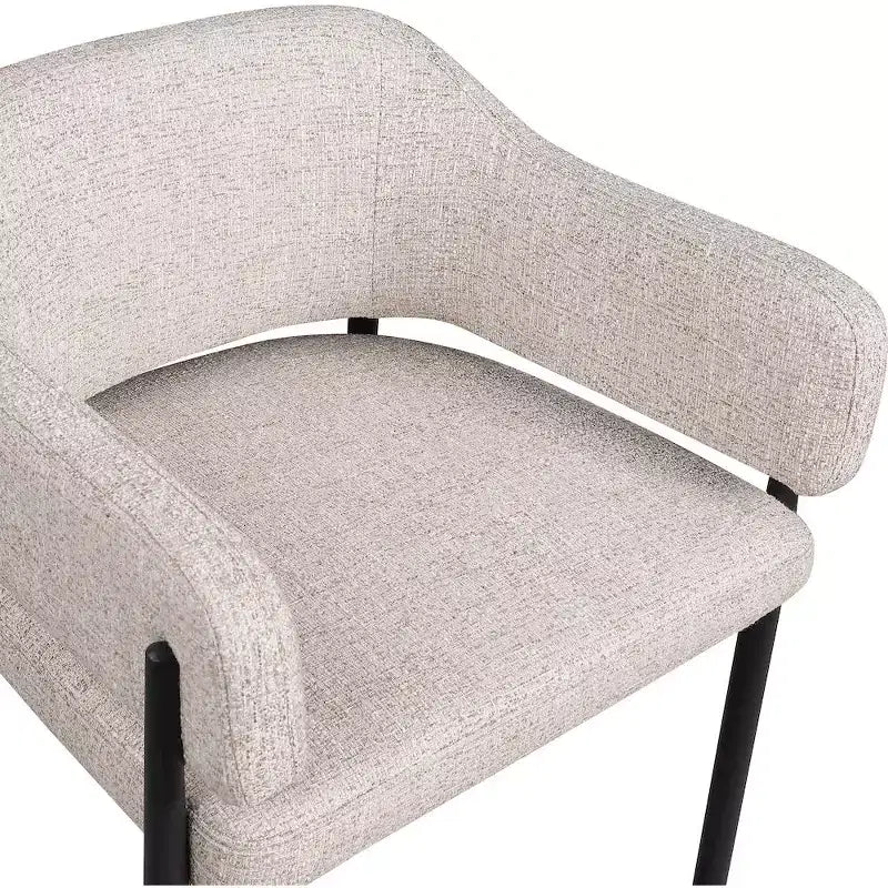 Chaise de salle à manger en tissu beige avec structure en fer noir mat, lot de 2