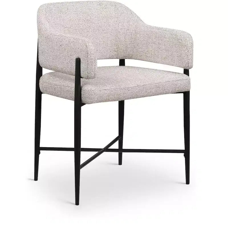 Chaise de salle à manger en tissu beige avec structure en fer noir mat, lot de 2