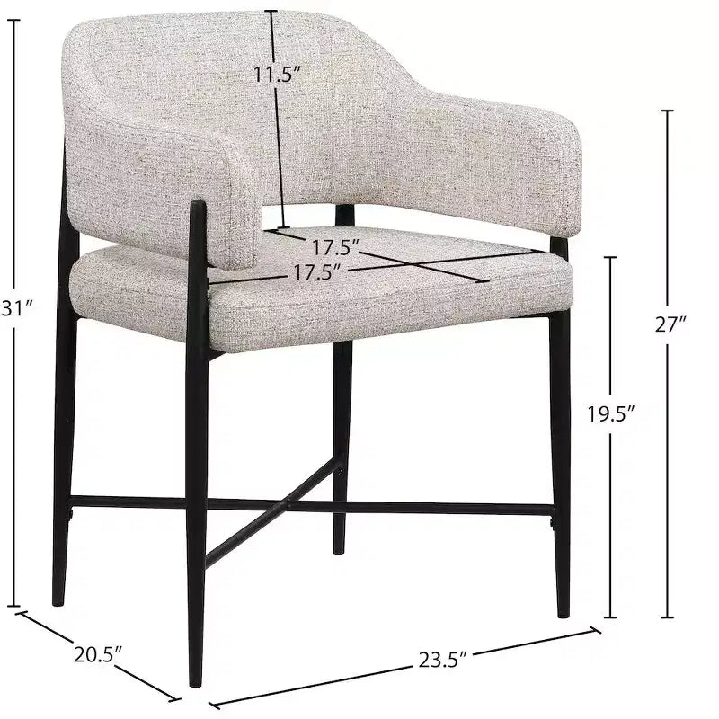 Chaise de salle à manger en tissu beige avec structure en fer noir mat, lot de 2