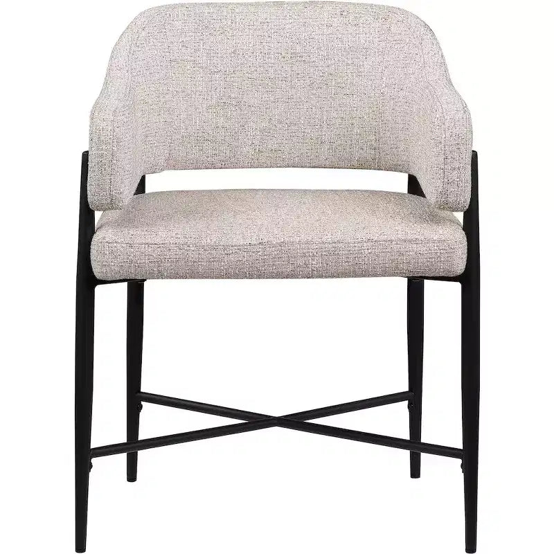 Chaise de salle à manger en tissu beige avec structure en fer noir mat, lot de 2