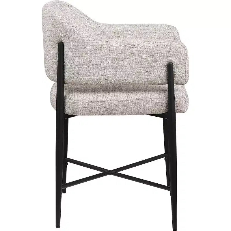 Chaise de salle à manger en tissu beige avec structure en fer noir mat, lot de 2