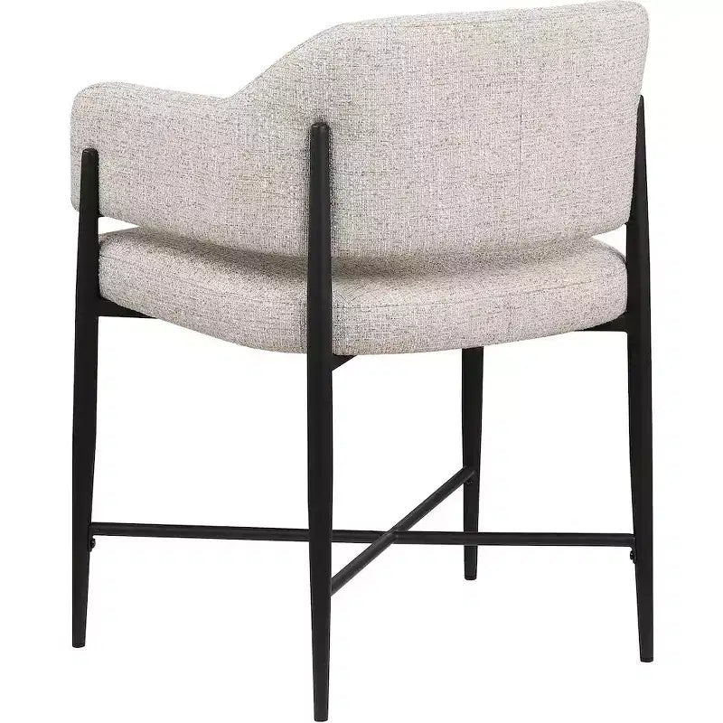 Chaise de salle à manger en tissu beige avec structure en fer noir mat, lot de 2