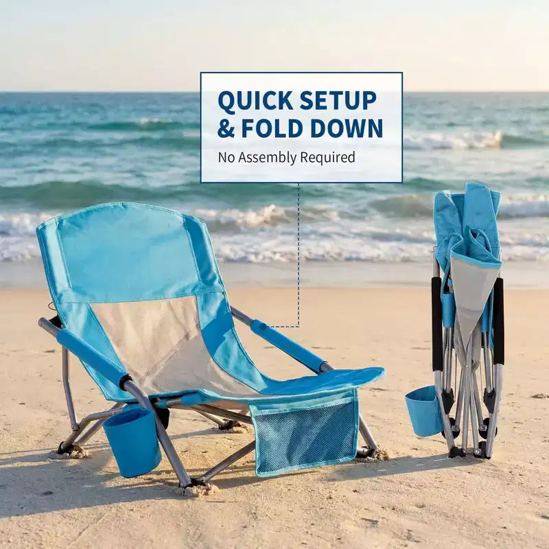 Chaises de plage pliantes portables, chaise légère avec siège extra large, porte-gobelet, poche de rangement et sac de transport pour le camping, la plage, les voyages