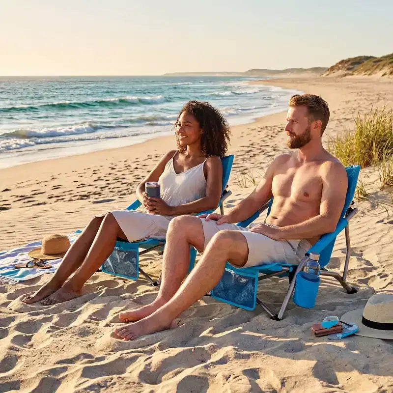 Chaises de plage pliantes portables, chaise légère avec siège extra large, porte-gobelet, poche de rangement et sac de transport pour le camping, la plage, les voyages
