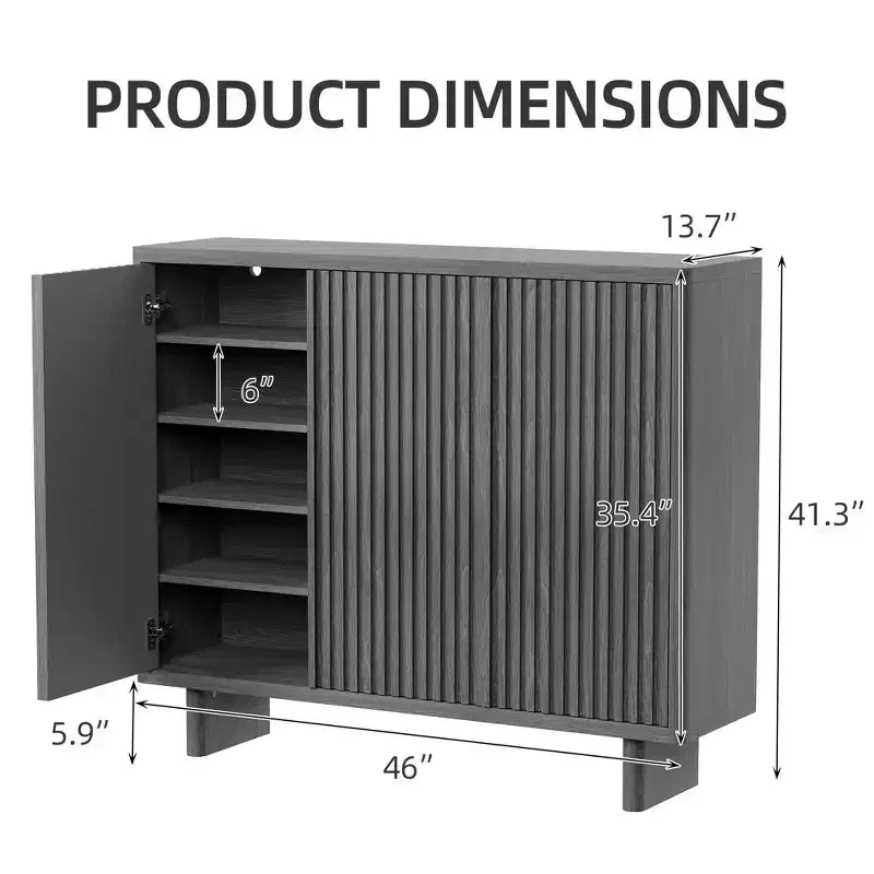 Meuble à chaussures rustique à 5 niveaux avec portes cannelées, banc de rangement autoportant en bois de 117 cm avec étagères réglables pour entrée et placard