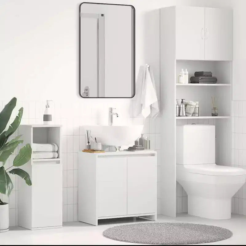 vidaXL Meuble de salle de bain blanc en bois d'ingénierie Meuble de salle de bain moyen