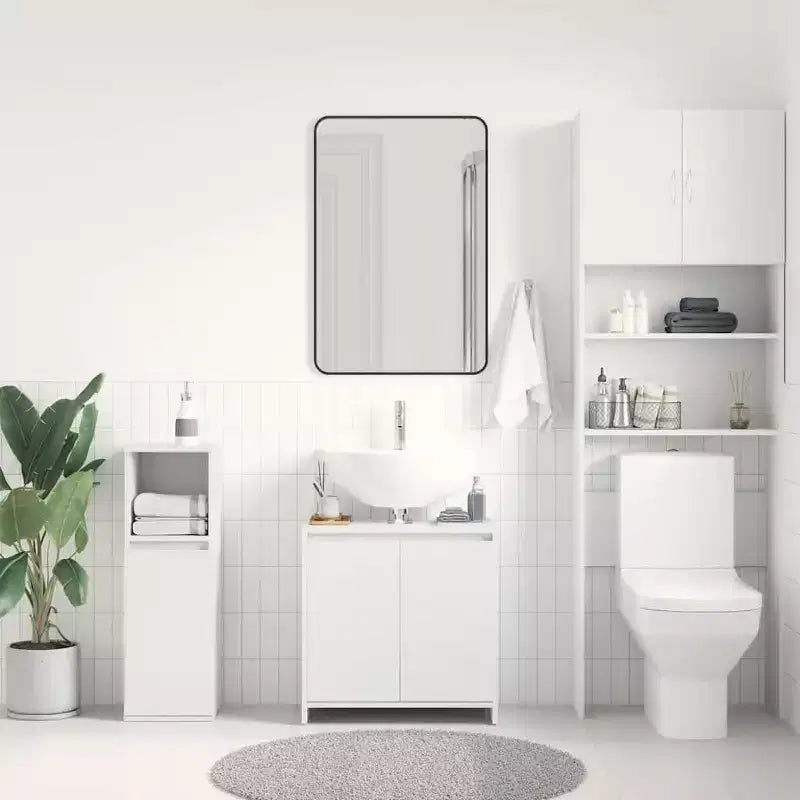 vidaXL Meuble de salle de bain blanc en bois d'ingénierie Meuble de salle de bain moyen