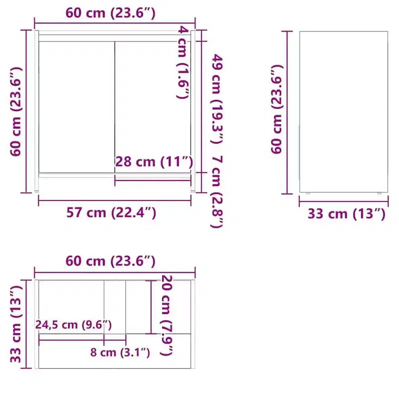 vidaXL Meuble de salle de bain blanc en bois d'ingénierie Meuble de salle de bain moyen