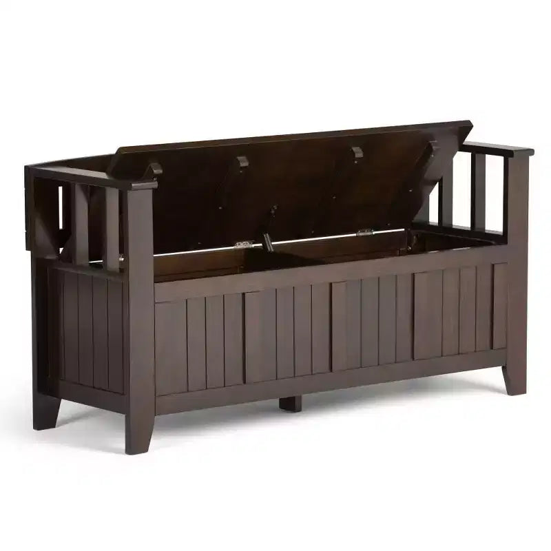 Banc de rangement d'entrée en bois massif de 48 po avec plateau relevable et 2 compartiments