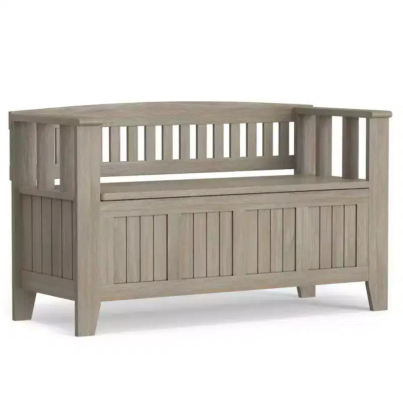 Banc de rangement d'entrée en bois massif de 48 po avec plateau relevable et 2 compartiments