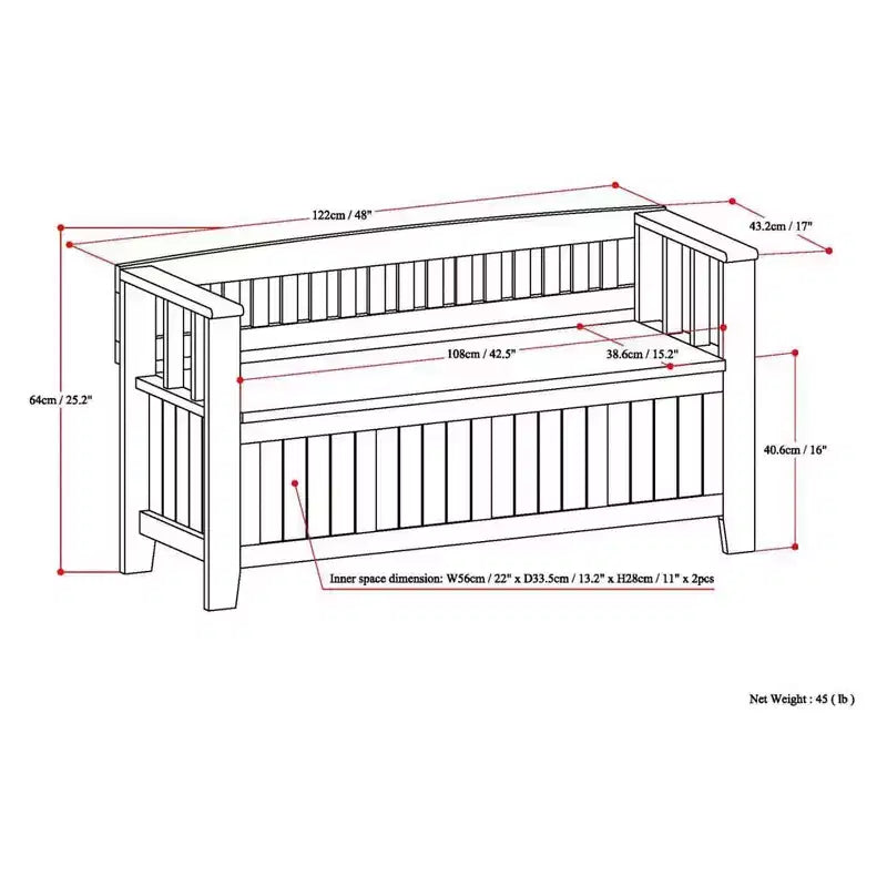 Banc de rangement d'entrée en bois massif de 48 po avec plateau relevable et 2 compartiments