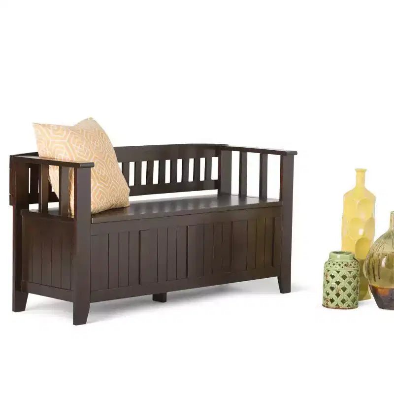Banc de rangement d'entrée en bois massif de 48 po avec plateau relevable et 2 compartiments