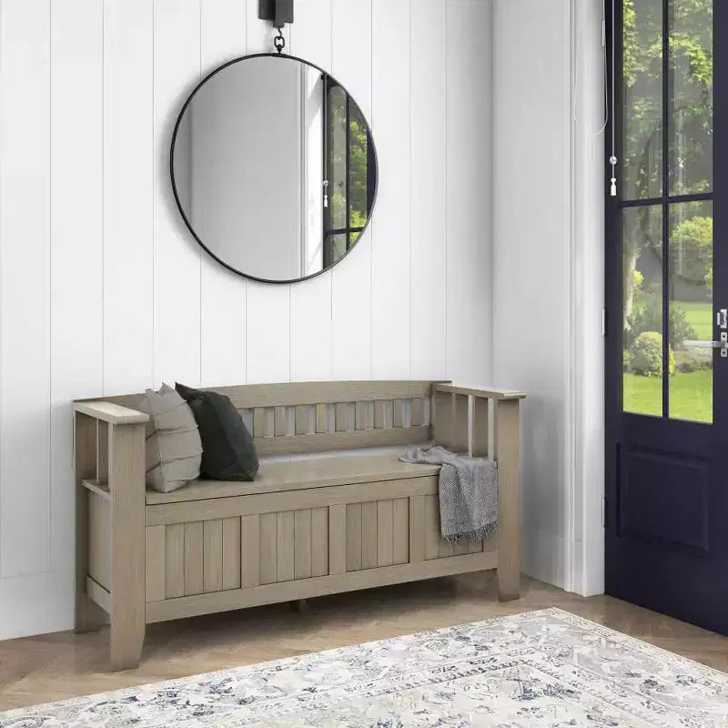 Banc de rangement d'entrée en bois massif de 48 po avec plateau relevable et 2 compartiments