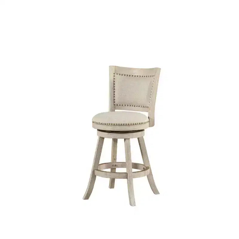 24" Melrose Swivel Counter Height Barstool Wire Brush Ivory - Boraam: Linen Upholstery, Nailhead Trim