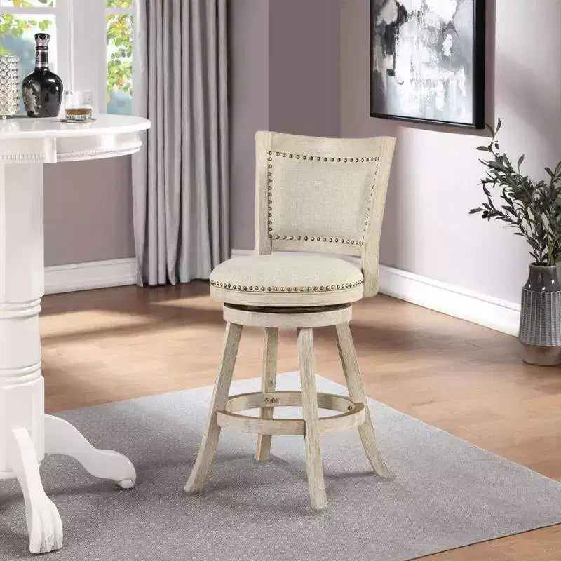 Hauteur comptoir pivotante 24" Melrose, ivoire brossé - Boraam : Revêtement en lin, Clous décoratifs