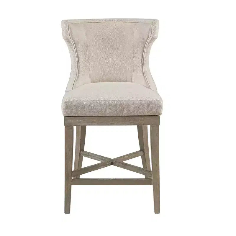 Madison Park Troy Counter Height Barstool with Swivel Seat Cream: Upholstered, Rubberwood Frame, 300 lbs Capacity