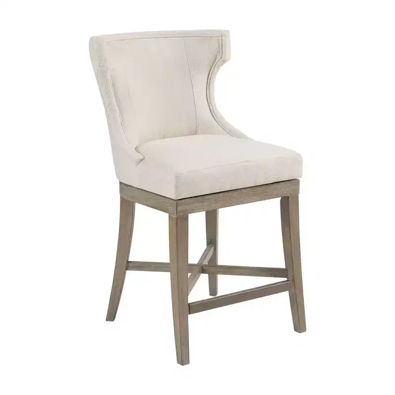 Tabouret de bar pivotant à hauteur de comptoir, assise rembourrée crème, cadre en bois d'hévéa, 136 kg