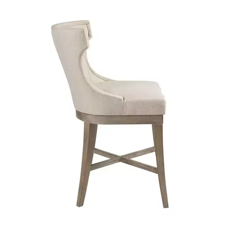 Tabouret de bar pivotant à hauteur de comptoir, assise rembourrée crème, cadre en bois d'hévéa, 136 kg