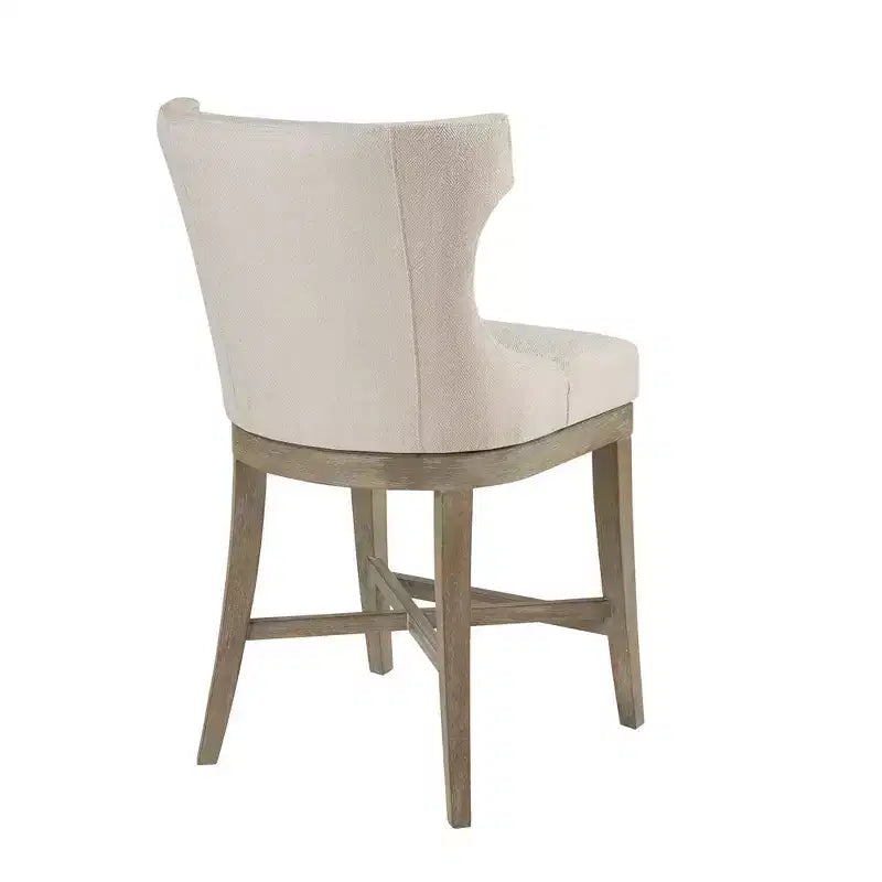 Tabouret de bar pivotant à hauteur de comptoir, assise rembourrée crème, cadre en bois d'hévéa, 136 kg