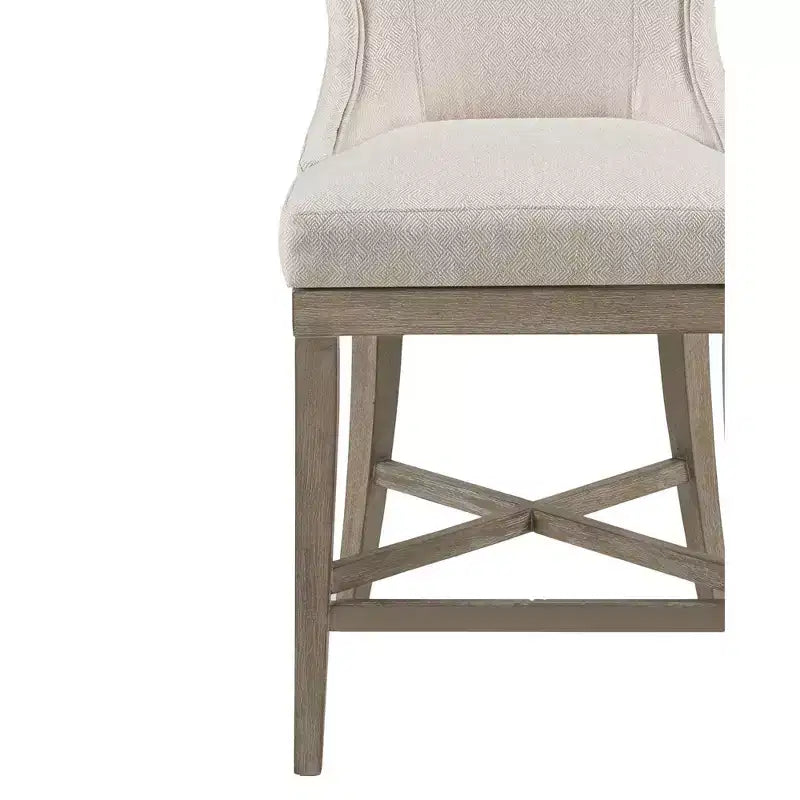 Tabouret de bar pivotant à hauteur de comptoir, assise rembourrée crème, cadre en bois d'hévéa, 136 kg