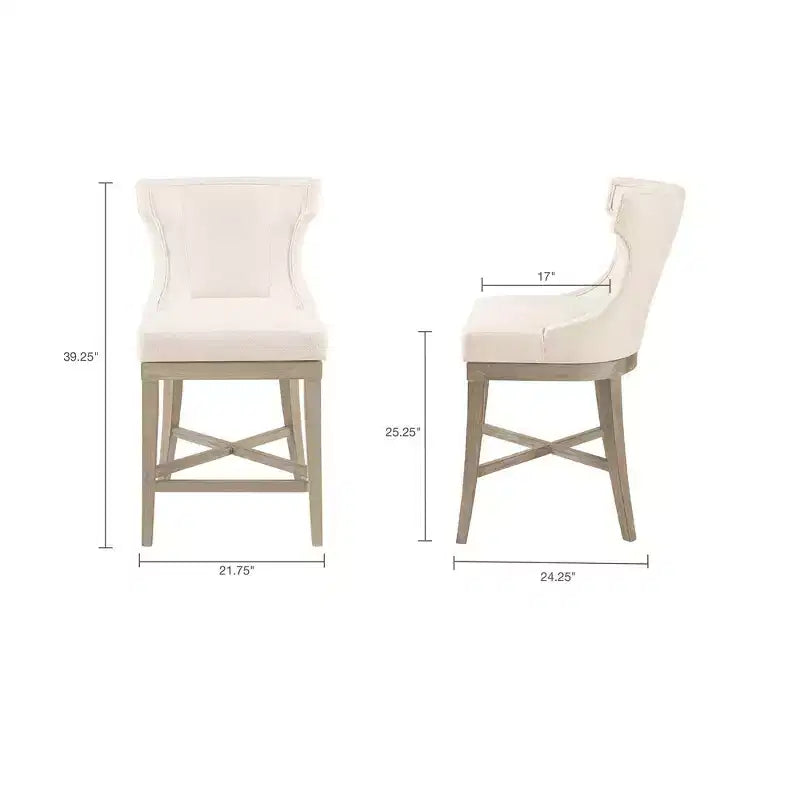Tabouret de bar pivotant à hauteur de comptoir, assise rembourrée crème, cadre en bois d'hévéa, 136 kg
