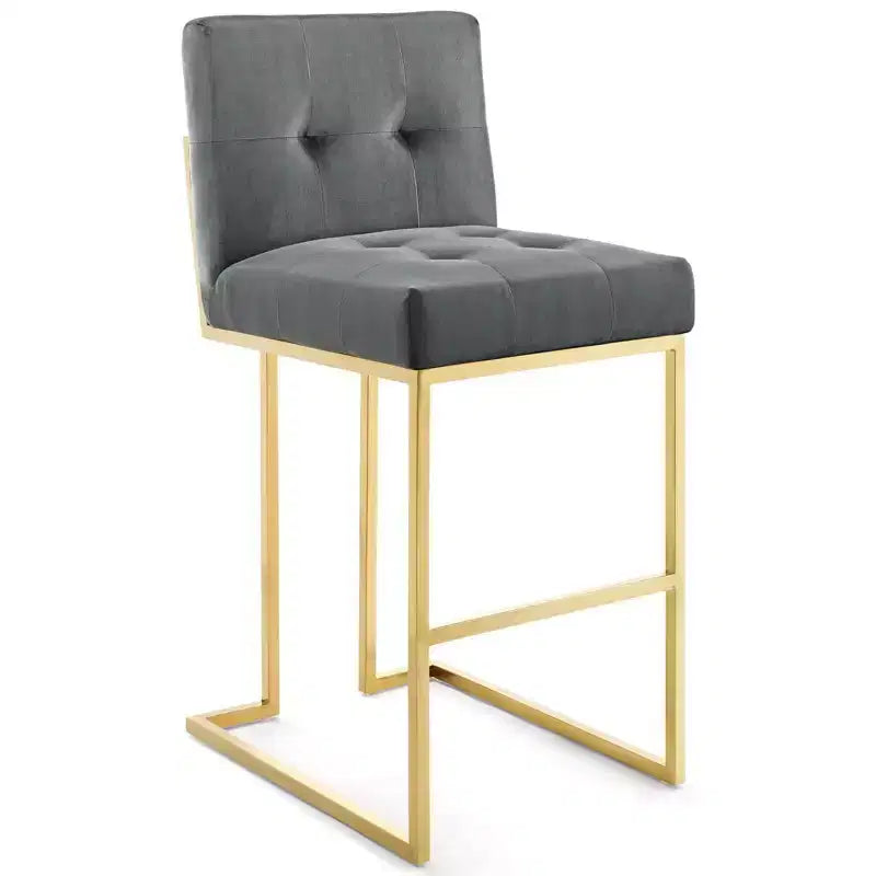 Tabouret de bar en velours de performance et acier inoxydable, doré/anthracite – Modway : Siège carré rembourré, design moderne, hauteur fixe