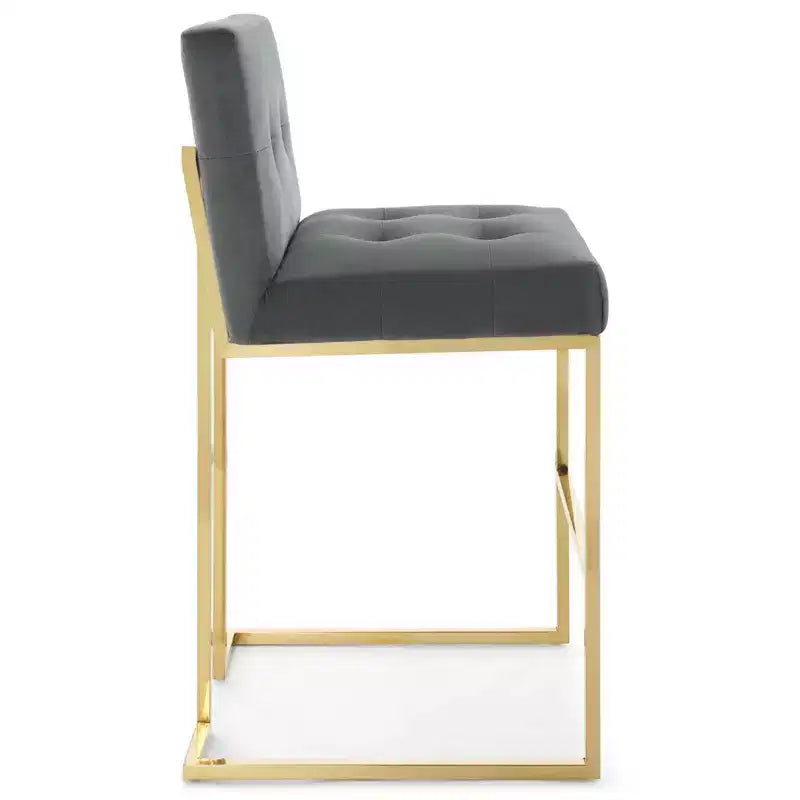 Tabouret de bar en velours de performance et acier inoxydable, doré/anthracite – Modway : Siège carré rembourré, design moderne, hauteur fixe