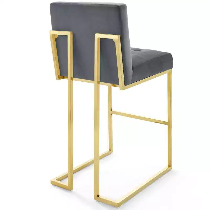 Tabouret de bar en velours de performance et acier inoxydable, doré/anthracite – Modway : Siège carré rembourré, design moderne, hauteur fixe