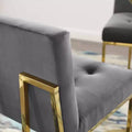 Tabouret de bar en velours de performance et acier inoxydable, doré/anthracite – Modway : Siège carré rembourré, design moderne, hauteur fixe