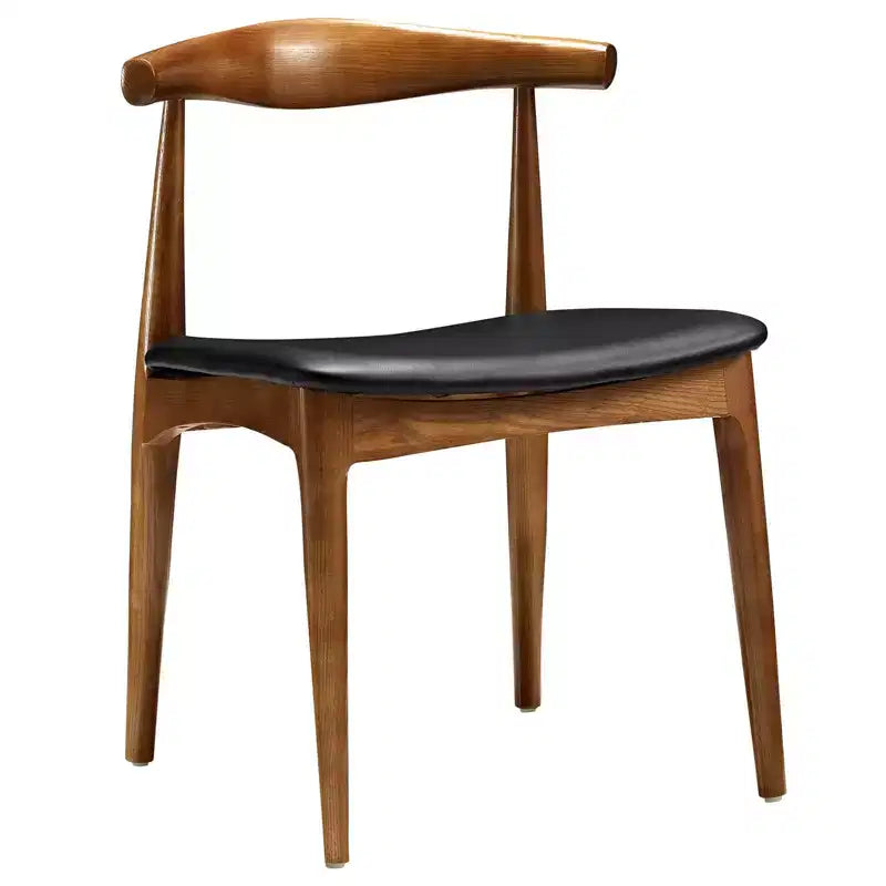 Chaise de salle à manger Mid-Century, revêtement en vinyle noir avec cadre en bois, aucun assemblage requis