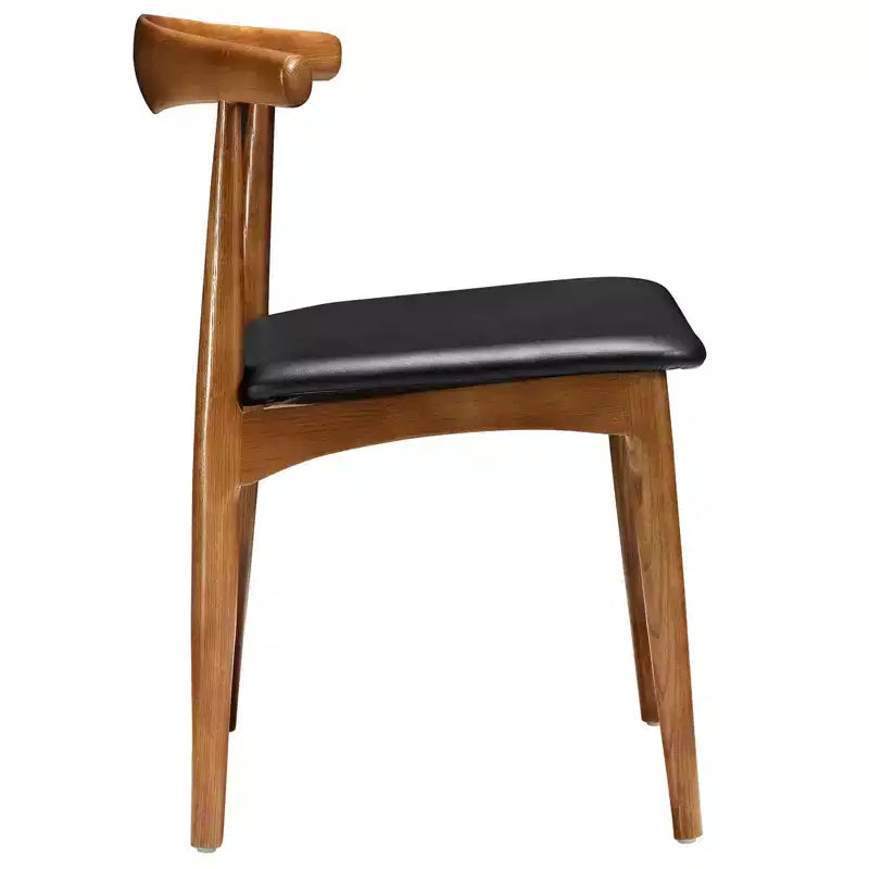 Chaise de salle à manger Mid-Century, revêtement en vinyle noir avec cadre en bois, aucun assemblage requis