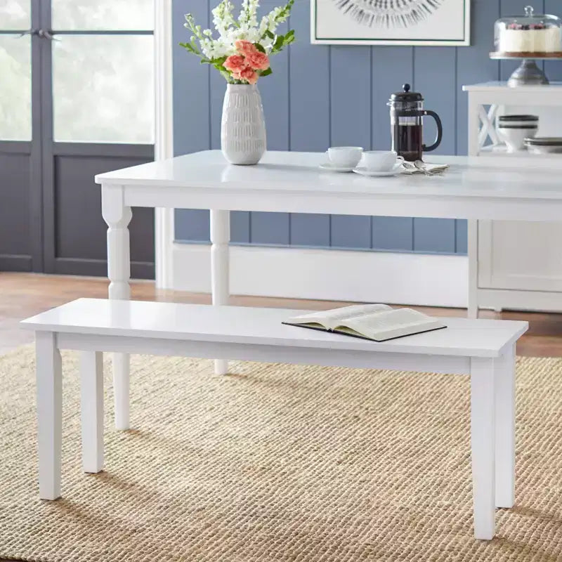 Banc de ferme blanc : bois d'hévéa, style moderne, sièges pour entrée et chambre à coucher