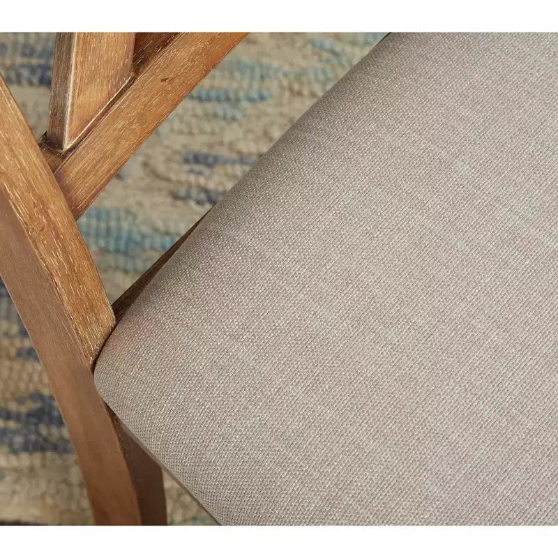 Chaises de salle à manger Verdon Farmhouse en bois massif avec dossier croisé, coloris bois flotté : Hevea massif, assise en lin beige, capacité de 113 kg