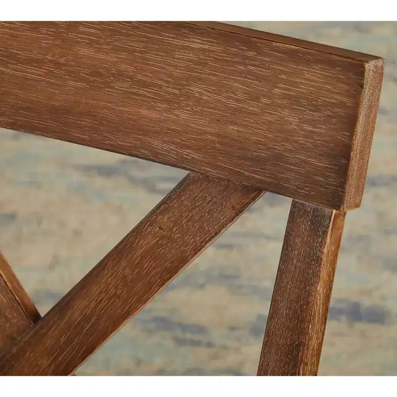 Chaises de salle à manger Verdon Farmhouse en bois massif avec dossier croisé, coloris bois flotté : Hevea massif, assise en lin beige, capacité de 113 kg