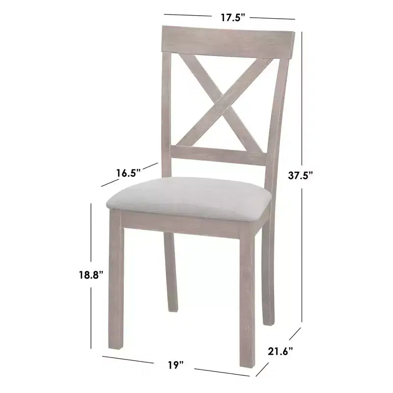 Chaises de salle à manger Verdon Farmhouse en bois massif avec dossier croisé, coloris bois flotté : Hevea massif, assise en lin beige, capacité de 113 kg
