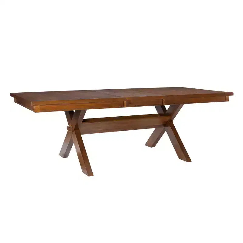 Table à manger de ferme en bois massif, Noyer foncé, 6-8 places avec rallonge papillon