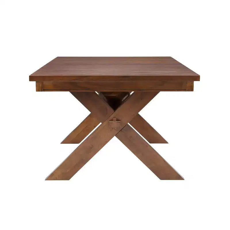 Table à manger de ferme en bois massif, Noyer foncé, 6-8 places avec rallonge papillon