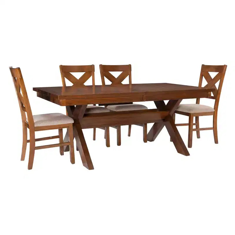 Table à manger de ferme en bois massif, Noyer foncé, 6-8 places avec rallonge papillon