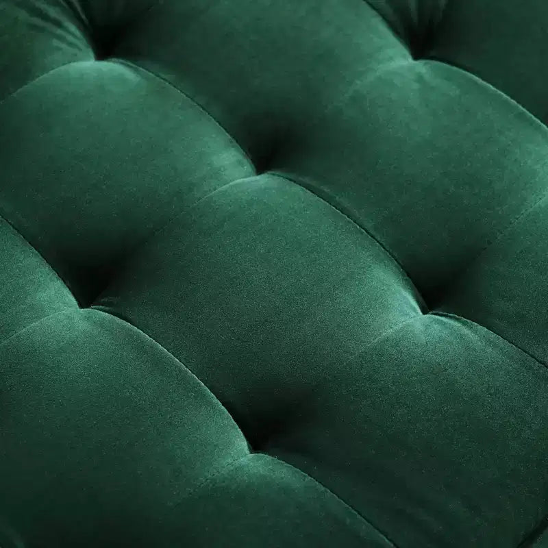 Canapé en velours vert, design touffeté de style Mid-Century, pieds en noyer teinté, capacité de 400 kg