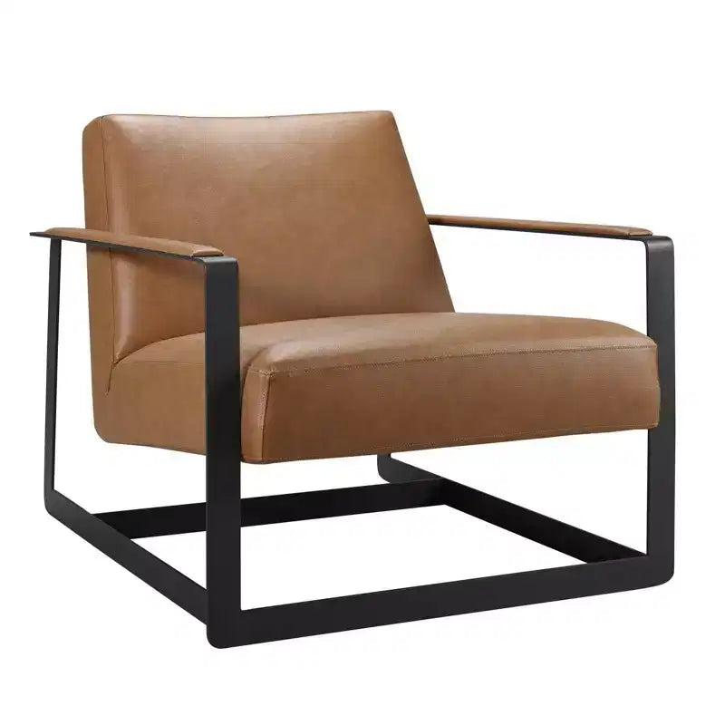 Fauteuil d'appoint rembourré en vinyle fauve - Modway : Similicuir moderne, pieds en acier inoxydable, décoration de bureau et de chambre d'amis