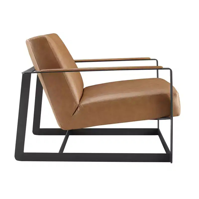 Fauteuil d'appoint rembourré en vinyle fauve - Modway : Similicuir moderne, pieds en acier inoxydable, décoration de bureau et de chambre d'amis