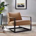 Fauteuil d'appoint rembourré en vinyle fauve - Modway : Similicuir moderne, pieds en acier inoxydable, décoration de bureau et de chambre d'amis